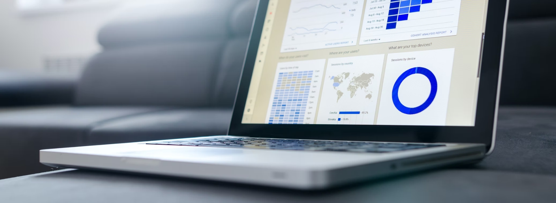 A laptop screen showing graphs.